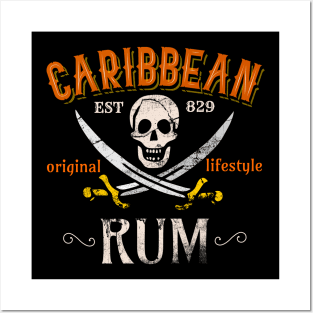 Caribbean Rum Pirates Distressed Sword Skull Lifestyle Posters and Art